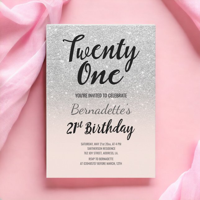 Faux silver glitter ombre 21st Birthday Invitation (Faux silver glitter ombre 21st Birthday Invitation)