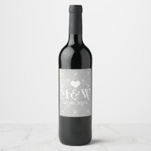 Faux silver glitter print wine bottle labels