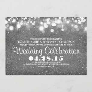 faux silver glitter string lights wedding invites