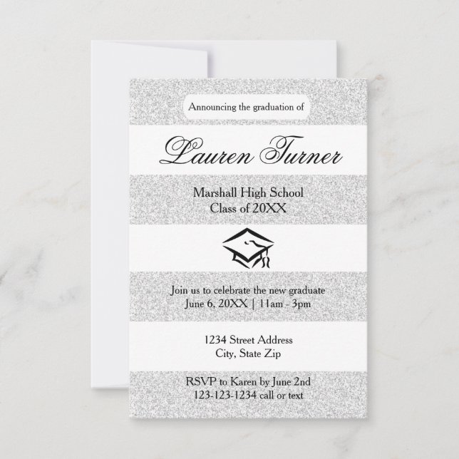 Faux Silver Glitter Stripe - 3x5Grad Announcement (Front)