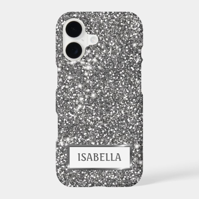Faux Silver Glitter Texture Look & Custom Name (Back)
