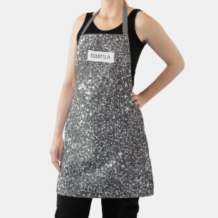 Faux Silver Glitter Texture Look & Custom Name Apron