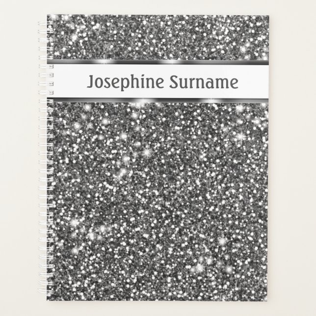Faux Silver Glitter Texture Look & Custom Text Planner (Front)