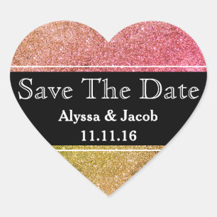 Faux Silver Glitter Wedding Save the Date Heart Sticker