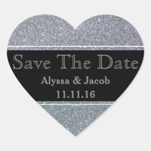 Faux Silver Glitter Wedding  Save the Date Heart Sticker