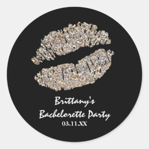 Faux Silver Gold Sparkle Lips Kiss Party Favour Classic Round Sticker