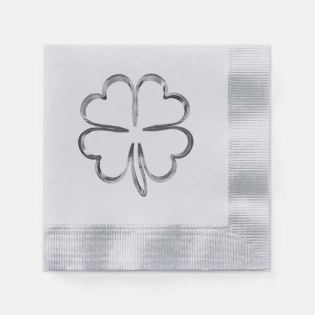 Faux Silver Grey Clover Good Luck Napkin (Front)