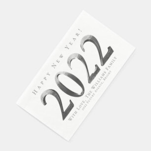 Faux Silver Grey Happy New Year 2022 Napkin