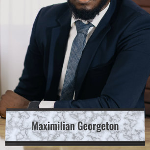 Faux Silver Grey Marble - Neutral for any office Desk Name Plate