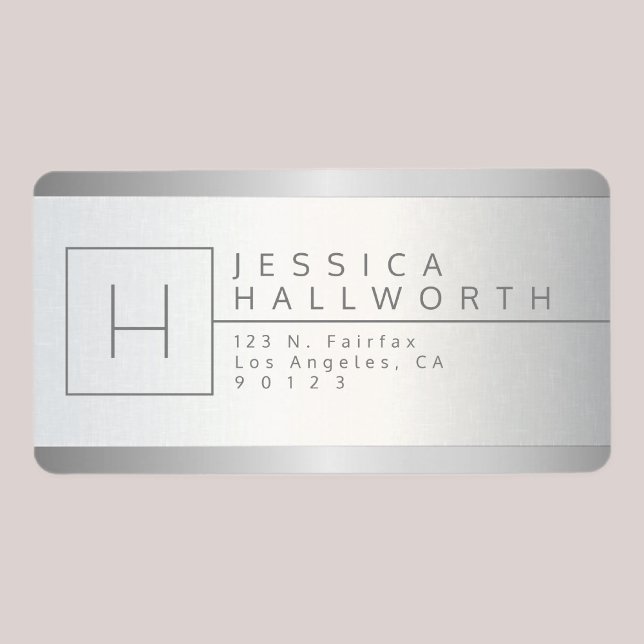 Faux Silver & Grey Monogrammed Return Address Label (Creator Uploaded)