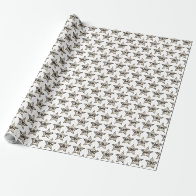 Faux Silver Grey Stars Pattern Christmas Elegant Wrapping Paper (Unrolled)