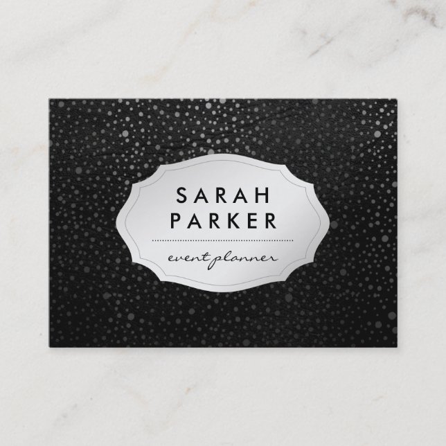 Faux Silver Label with Chic Metallic Dot Pattern Business Card (Front)
