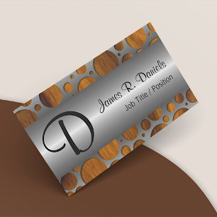 Faux Silver Metal Modern Trendy Wood Grain Pattern Business Card