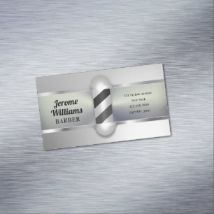 Faux silver metallic barber pole magnetic business card