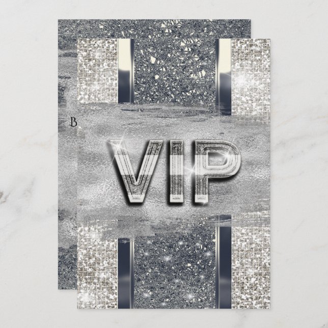Faux Silver Metallic Bling VIP Party Invitation (Front/Back)