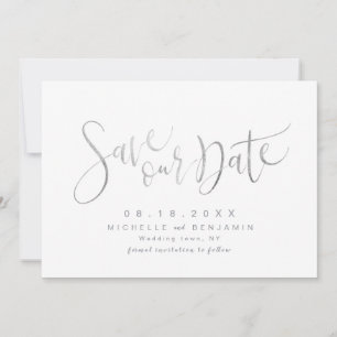 Faux Silver Modern Simple Script Save The Date