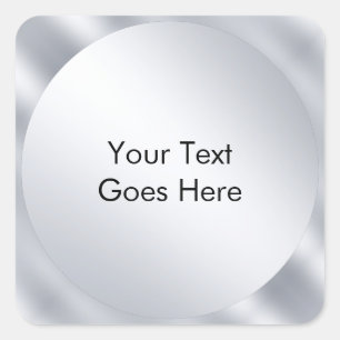 Faux Silver Modern Template Add Your Text Elegant Square Sticker