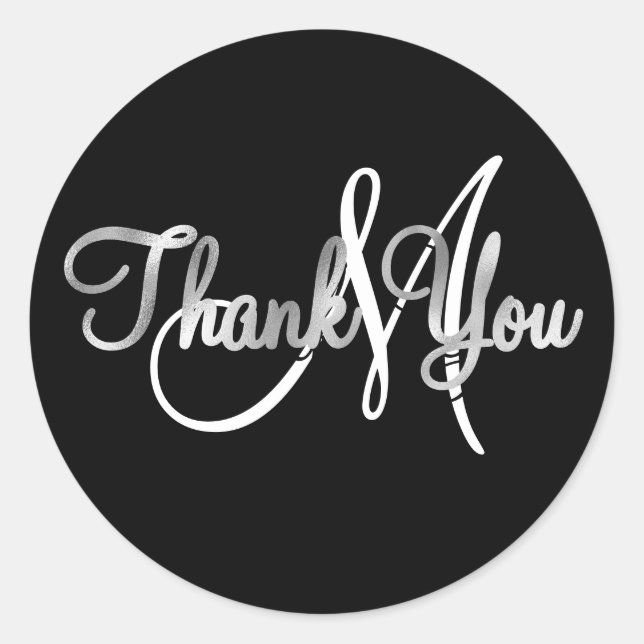Faux Silver Ombre Foil Thank You Monogram Classic Round Sticker (Front)