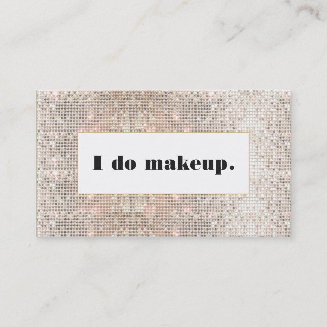 Faux Silver Sequin Bold Typography Makeup Artist Business Card (Front)