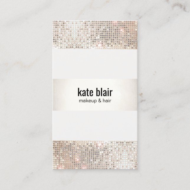 Faux Silver Sequin Stripes Beauty Salon Business Card (Front)