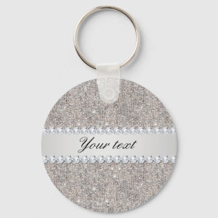 Faux Silver Sequins and Diamonds Key Ring