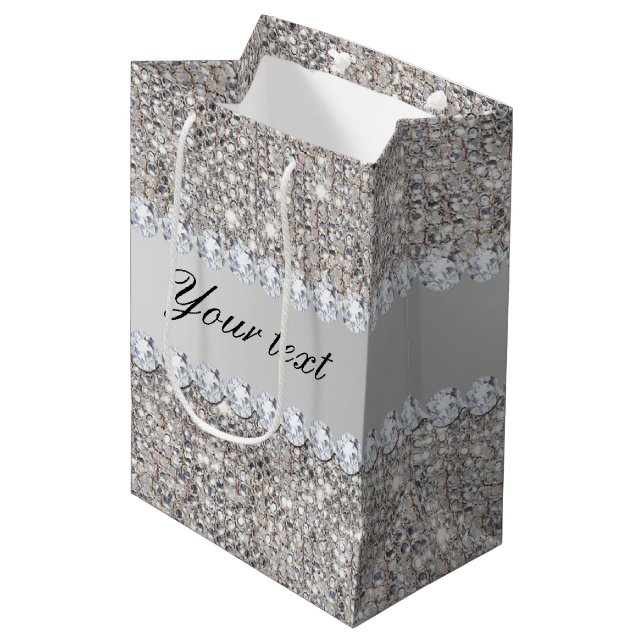 Faux Silver Sequins and Diamonds Medium Gift Bag (Front Angled)