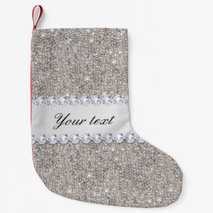 Faux Silver Sequins and Diamonds Small Christmas Stocking