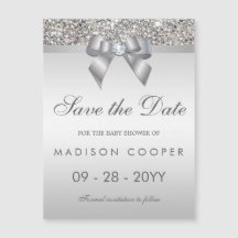 Faux Silver Sequins Bow Save The Date Baby Shower