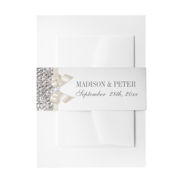 Faux Silver Sequins Champagne Bow Wedding Invitation Belly Band (Front Example)