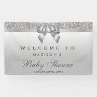Faux Silver Sequins Diamond Bow Baby Shower Banner