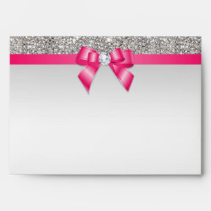Faux Silver Sequins Diamonds Hot Pink Bow Envelopes