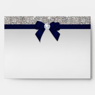 Faux Silver Sequins Diamonds Navy Blue Bow Envelopes