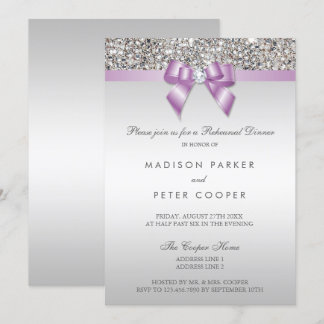 Faux Silver Sequins Lilac Bow Rehearsal Dinner Invitation