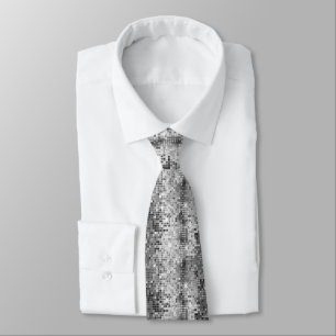 Faux Silver Sequins Look Disco Glitter & Spark Tie