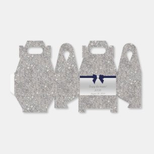 Faux Silver Sequins Navy Bow Favour Box