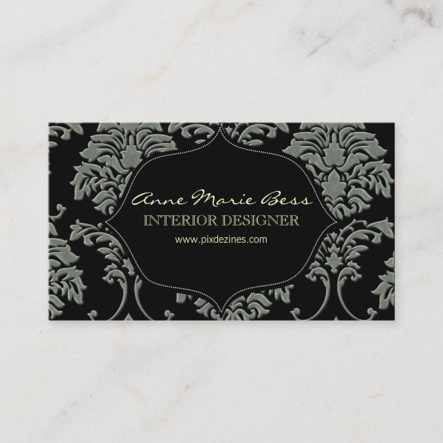Faux Silver / Slate Damask/DIY background Business Card (Front)