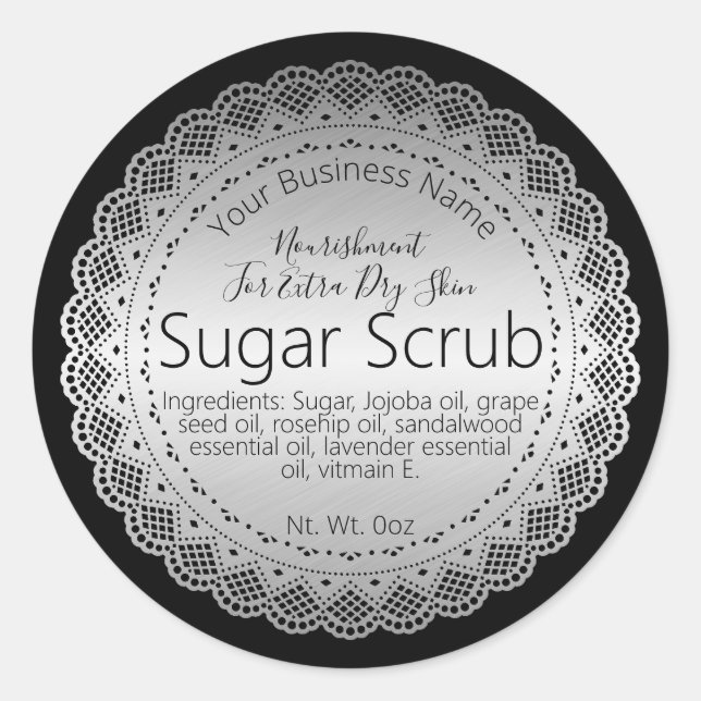Faux Silver Sticker Label Handmade Sugar Scrub (Front)