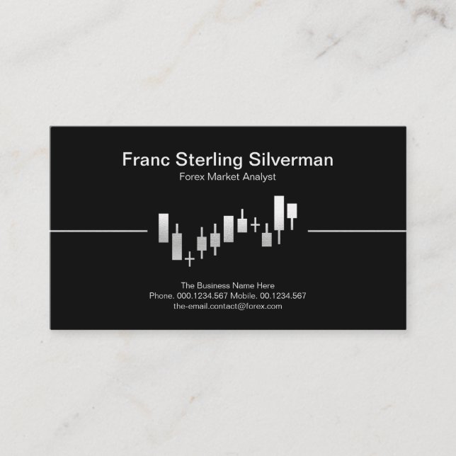 Faux Silver Stock Exchange Graph Financial Advisor Business Card (Front)