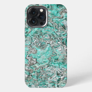 Faux Silver Teal Turquoise Minerals Agate Pattern iPhone 13 Pro Max Case