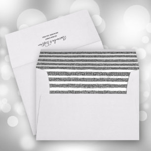 Faux Silver White Glitter Stripe 5 x 7 Envelope