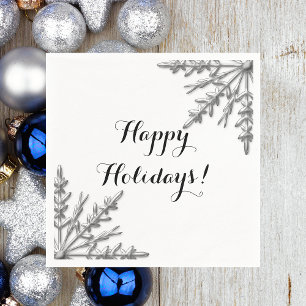 Faux Silver Winter Snowflake Happy Holidays Napkin