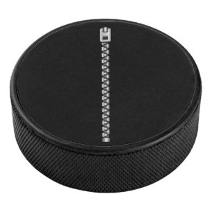 Faux Silver Zipper  Hockey Puck