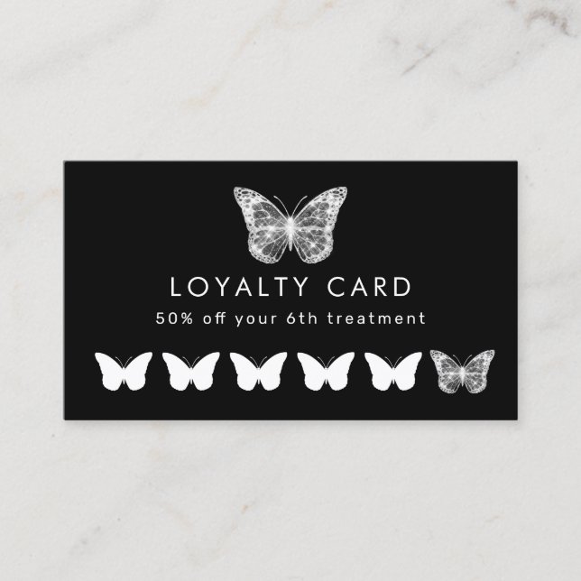 faux sparkle black butterfly loyalty card (Front)