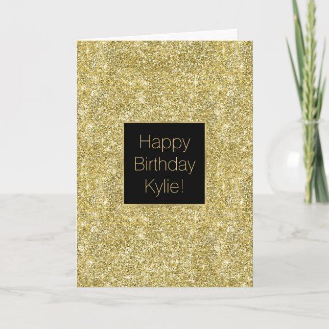 Faux Sparkle Gold Glitter Birthday Card (Front)