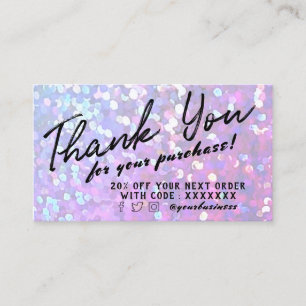 faux sparkle purple thank you discount card