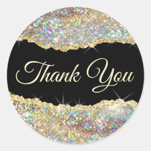 Faux Sparkling Gold Sequin Thank you Classic Round Sticker
