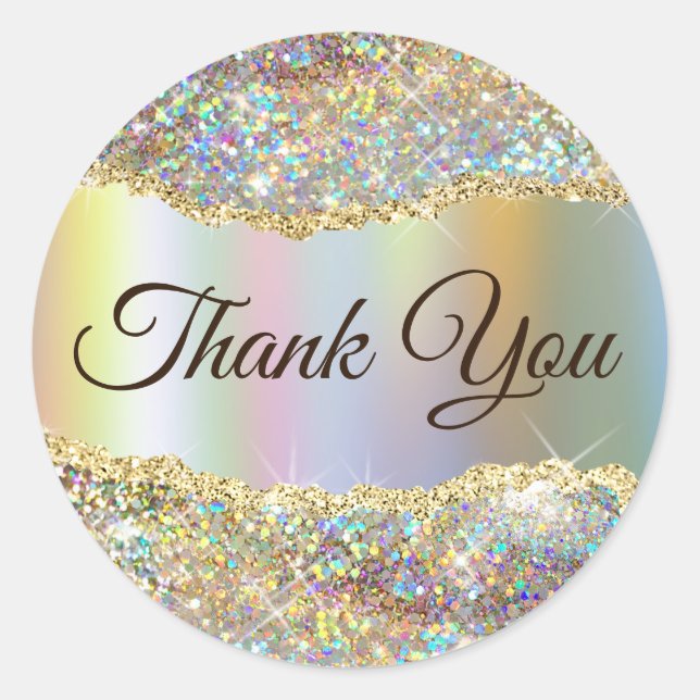 Faux Sparkling Gold Sequin Thank you   Classic Round Sticker (Front)