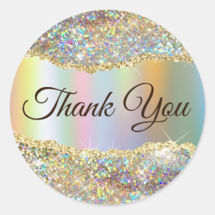 Faux Sparkling Gold Sequin Thank you Classic Round Sticker