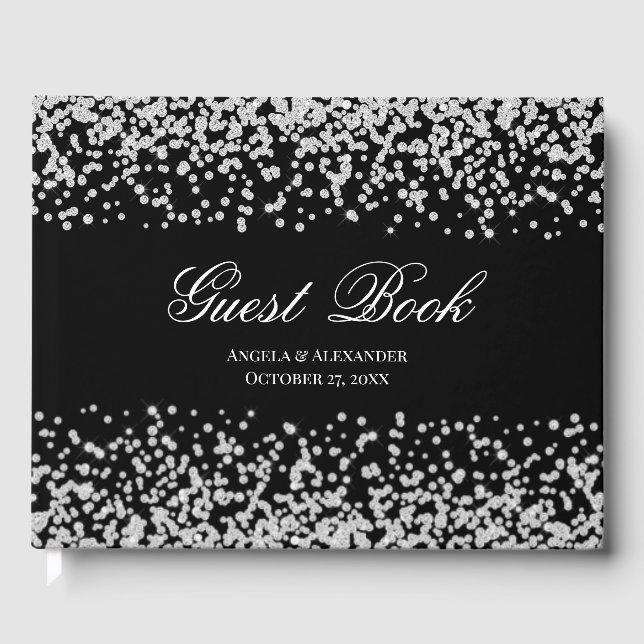 Faux Sparkly Diamond Black and White Personalised Guest Book (Front)