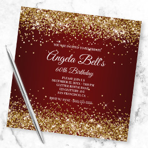 Faux Sparkly Gold Glitter Burgundy Ombre Invitation
